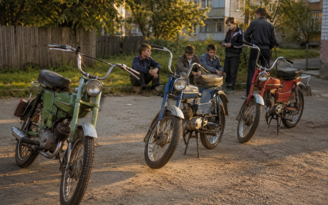 Soviet-era moped illustration, AI-generated
