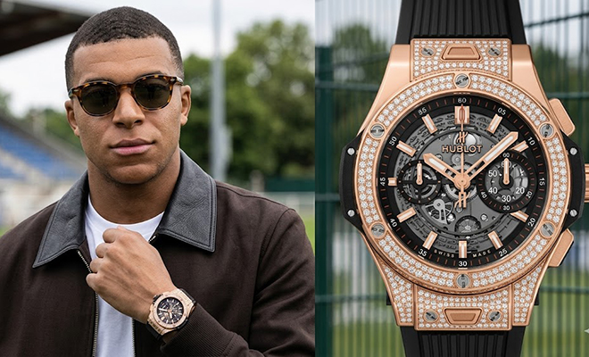 AI-generated illustration of Kylian Mbappe with a Hublot Big Bang watch